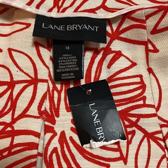 PLUS size Lane Bryant Red & White Pleated Flare Floral Skirt Linen - Picture 8 of 16